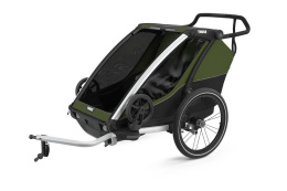 Przyczepka rowerowa dla dziecka, podwójna - THULE Chariot Cab 2 - oliwkowa/szara