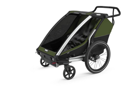 Przyczepka rowerowa dla dziecka, podwójna - THULE Chariot Cab 2 - oliwkowa/szara Przyczepka rowerowa dla dziecka, podwójna - THULE Chariot Cab 2 - oliwkowa/szara