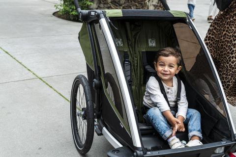 Przyczepka rowerowa dla dziecka, podwójna - THULE Chariot Cab 2 - oliwkowa/szara Przyczepka rowerowa dla dziecka, podwójna - THULE Chariot Cab 2 - oliwkowa/szara