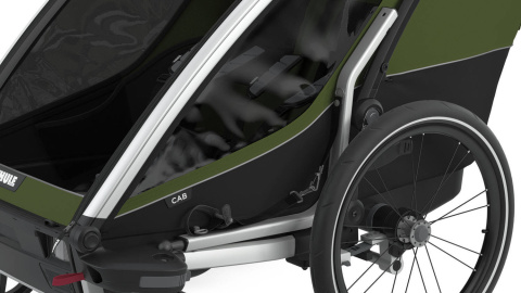 Przyczepka rowerowa dla dziecka, podwójna - THULE Chariot Cab 2 - oliwkowa/szara Przyczepka rowerowa dla dziecka, podwójna - THULE Chariot Cab 2 - oliwkowa/szara