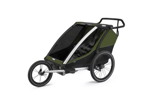 Przyczepka rowerowa dla dziecka, podwójna - THULE Chariot Cab 2 - oliwkowa/szara Przyczepka rowerowa dla dziecka, podwójna - THULE Chariot Cab 2 - oliwkowa/szara