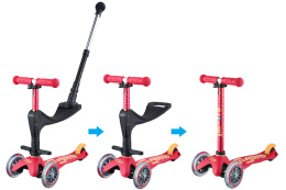 Jeździk z drążkiem i hulajnoga MICRO Mini 3w1 Deluxe Plus, kolor czerwony