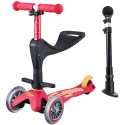 Jeździk z drążkiem i hulajnoga MICRO Mini 3w1 Deluxe Plus, kolor czerwony Jeździk z drążkiem i hulajnoga MICRO Mini 3w1 Deluxe Plus, kolor czerwony