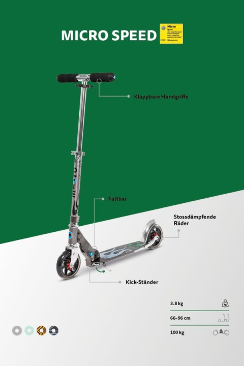 Hulajnoga dziecięca MICRO Speed Plus srebrna w płomienie Hulajnoga dziecięca MICRO Speed Plus srebrna w płomienie